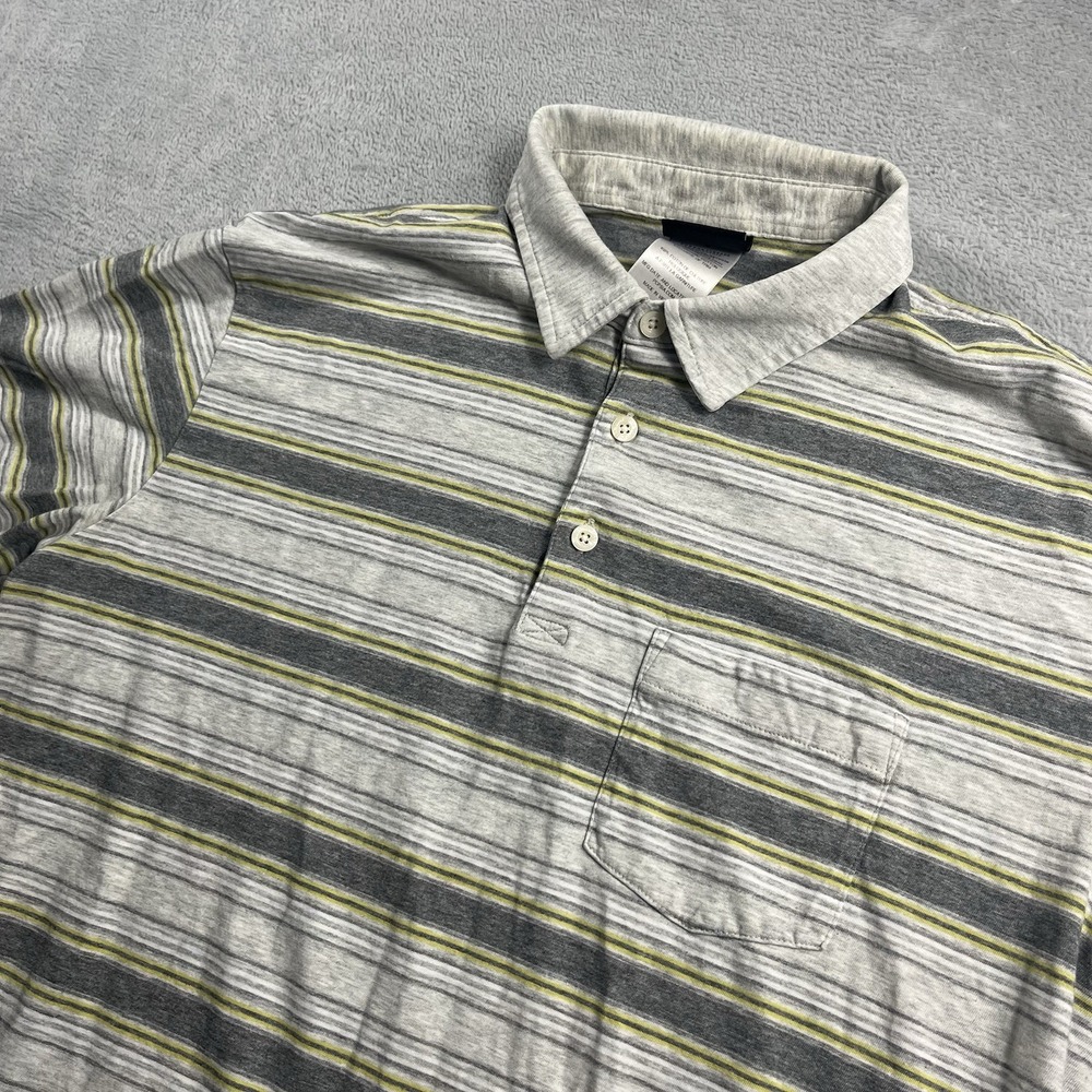 Patagonia Squeaky Clean Polo Shirt Mens M Gray Yellow Striped Organic Cotton